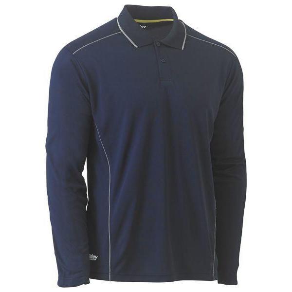 Bisley Cool Mesh Long Sleeve Polo With Reflective Piping - BK6425-Queensland workwear Supplies