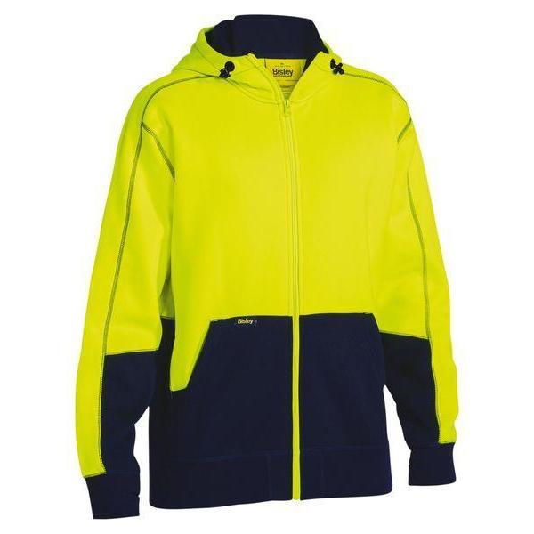 Bisley HiVis Front Zip Unisex Fleece Hoodie - BK6819-Queensland workwear Supplies