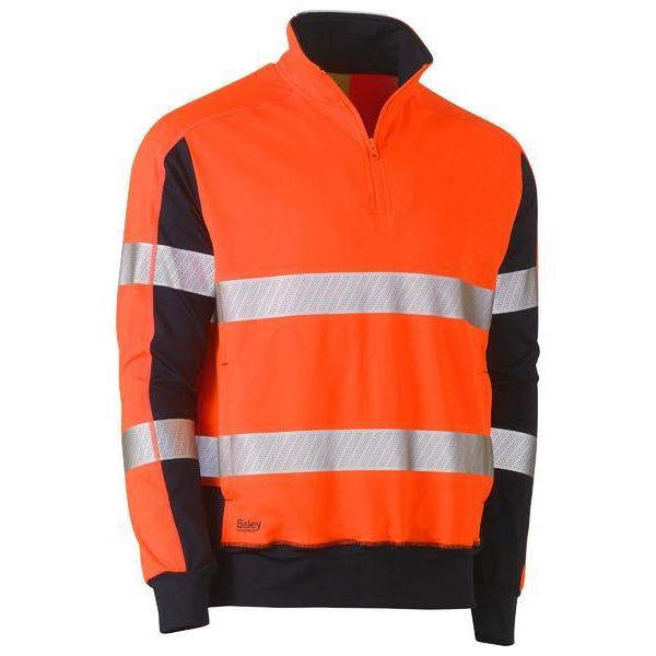 Bisley Taped HiVis 2 Tone Contrast Stretch 1/4 Zip Unisex Pullover - BK6817T-Queensland workwear Supplies