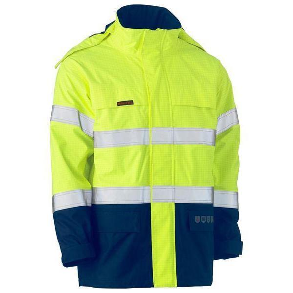 Bisley Taped HiVis Flame Retardant Wet Weather Shell Jacket - BJ8110T-Queensland workwear Supplies