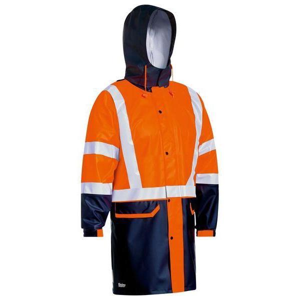 Bisley Taped HiVis Stretch PU Unisex Rain Coat - BJ6935HT-Queensland workwear Supplies